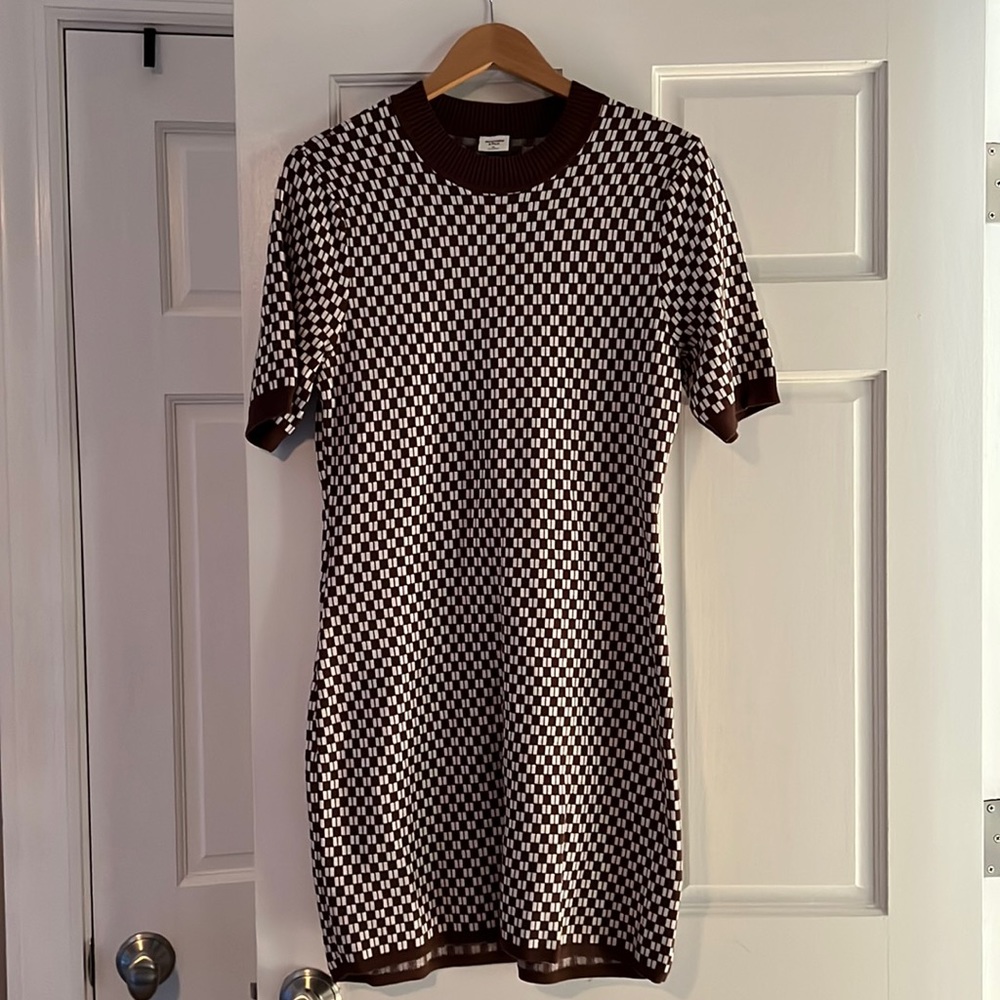 Abercrombie & Fitch Brown and White Checkered Mini Dress